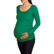 Angle View: Maternity Long Sleeve Scoop Neck Tee With Flattering Side Ruching--Available in Plus Size