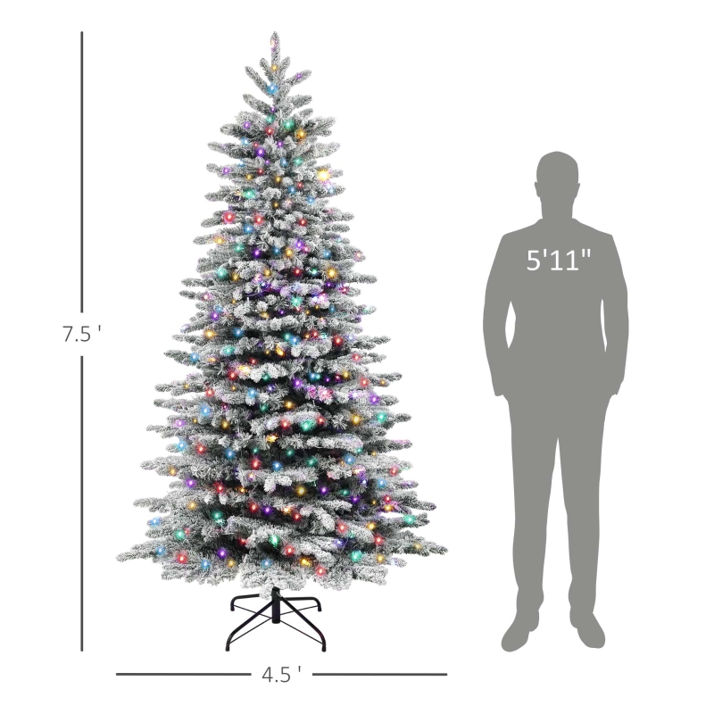 Alvantor Christmas Tree Pre-Lit Flocked with 500 LED Lights 51.2"x51.2"x90" 7.5ft Green