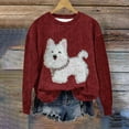 thumbnail image 2 of Womens Cute Pullover Westie Dog Rhinestone Sweatshirts Fleece Soft Tops Long Sleeve Sweatshirt Vacation Travel Dropped Shoulder Fall Winter Outfits, 2 of 4