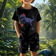 thumbnail image 2 of Gelikeya Dinosaur Summer Clothing Sets for Boys 3T-4T Cute Cartoon Print Short Sleeve Sports Athletic Short Sets T Shirt Shorts 2 Piece Outfits (Black, Toddlers), 2 of 6