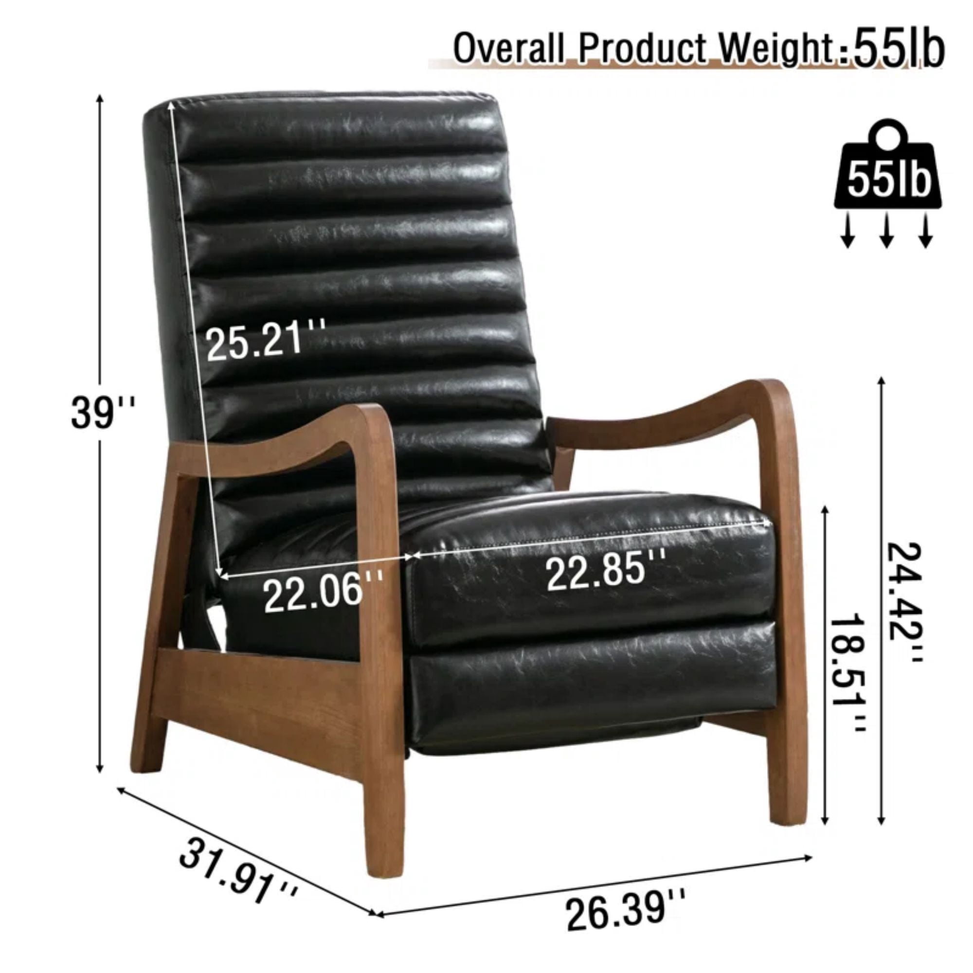Bestier 26" Luxurious Oil Wax Leather Recliner for Adult, Upholstered Push Back Lounge Chair with Parawood Frame,  Footrest