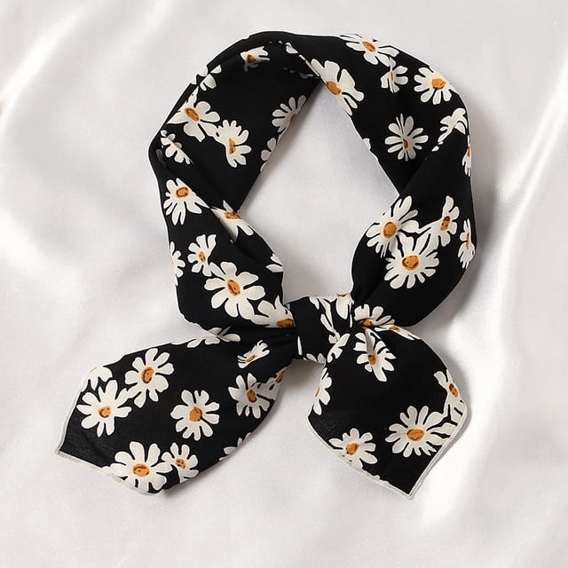 Nvzi Bufanda elegante y personalizada, bufanda cuadrada pequeña de algodón y lino, bufanda pequeña con diadema, bufanda (negra)