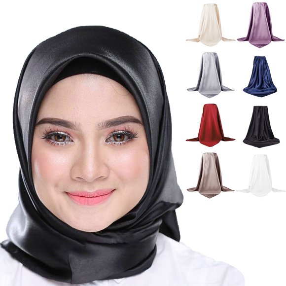 Neinkie Hijab Muslim Head Scarf Solid Color Long Scarf Wrap Scarves Silk Scarf for Women Fashion