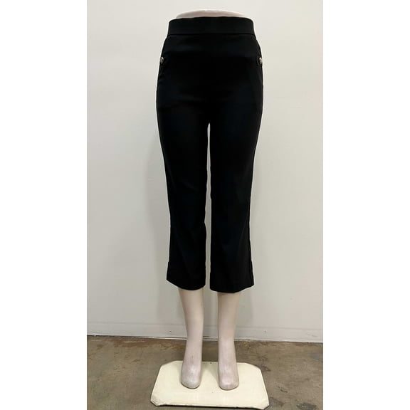Counterparts Womens pull on stretch front pockets button tab slim Crop , Black , S