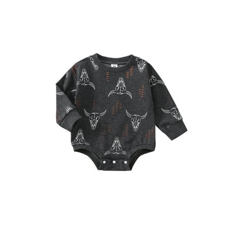

Peyakidsaa Newborn Baby Boys Sweatshirt Romper Long Sleeve Cow Head Print One-Piece Bodysuit Jumpsuit Clothes