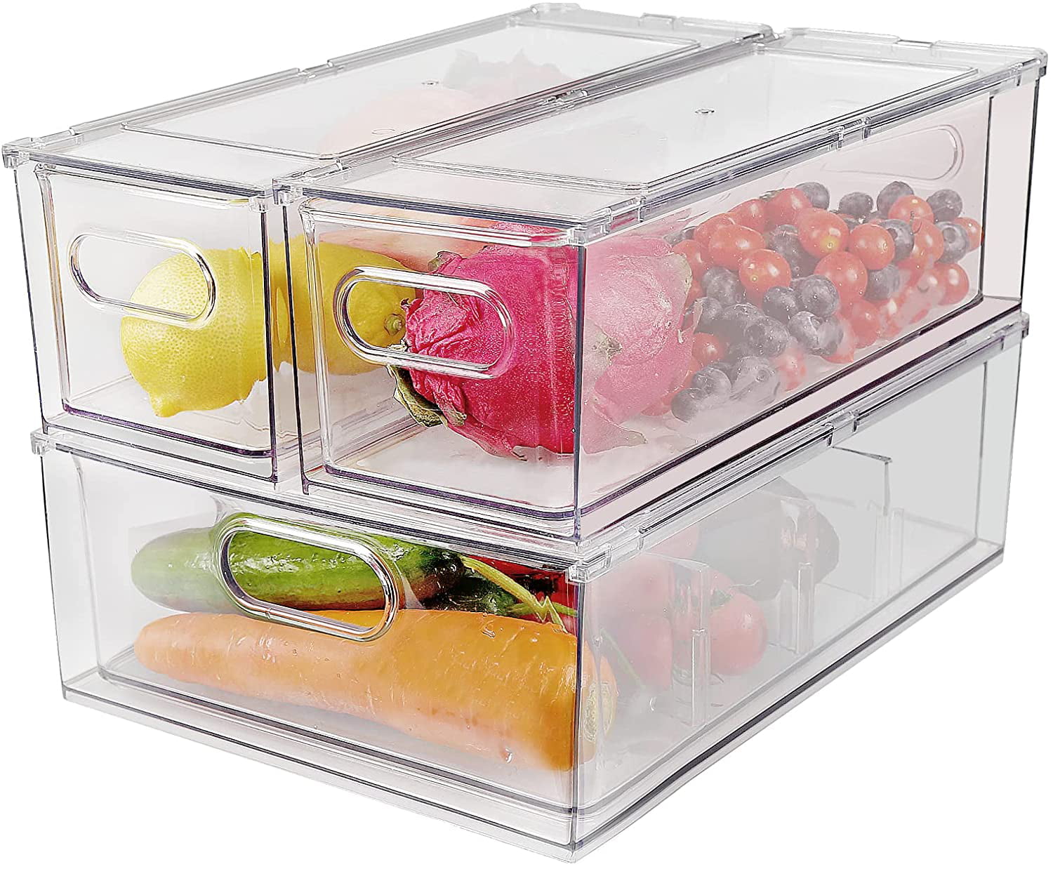 3 Pack Stackable Refrigerator Organizer Bins with Pull-out Drawer, Drawable  Clear Fridge Drawer Organizer with Handle, Plastic Kitchen Pantry Storage  Containers 