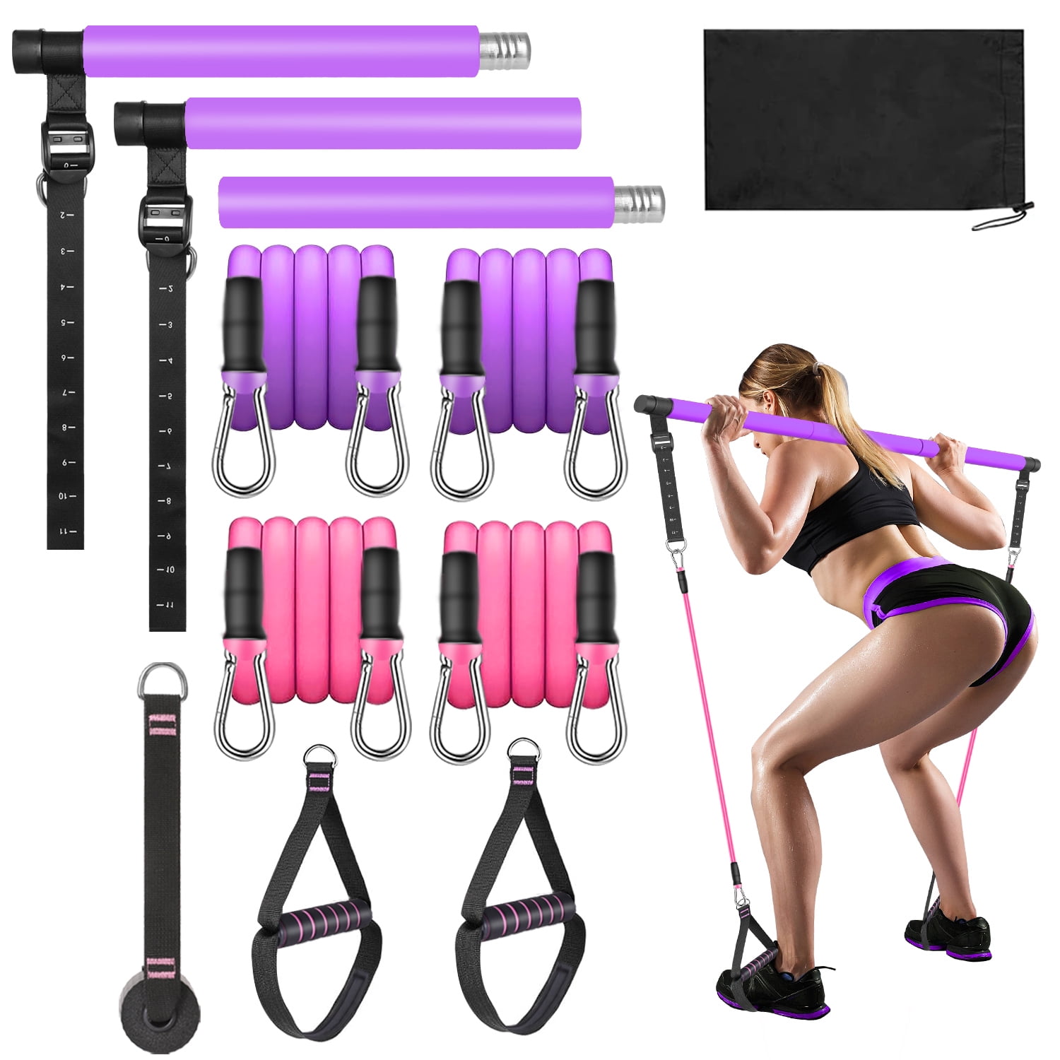 Womens Fitness WeluvFit Pilates Bar Kit Resistance Bands (30