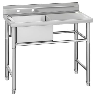 Commercial Stainless Steel Sink,Utility Sink Free Standing Single Bowl with Drainboard for Restaurant