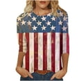 thumbnail image 2 of Frostluinai American Flag T Shirt Women 3/4 Sleeve USA Star Stripes Fourth July Tee Shirts Crew Neck Red White and Blue Tee Shirts Gifts, 2 of 5