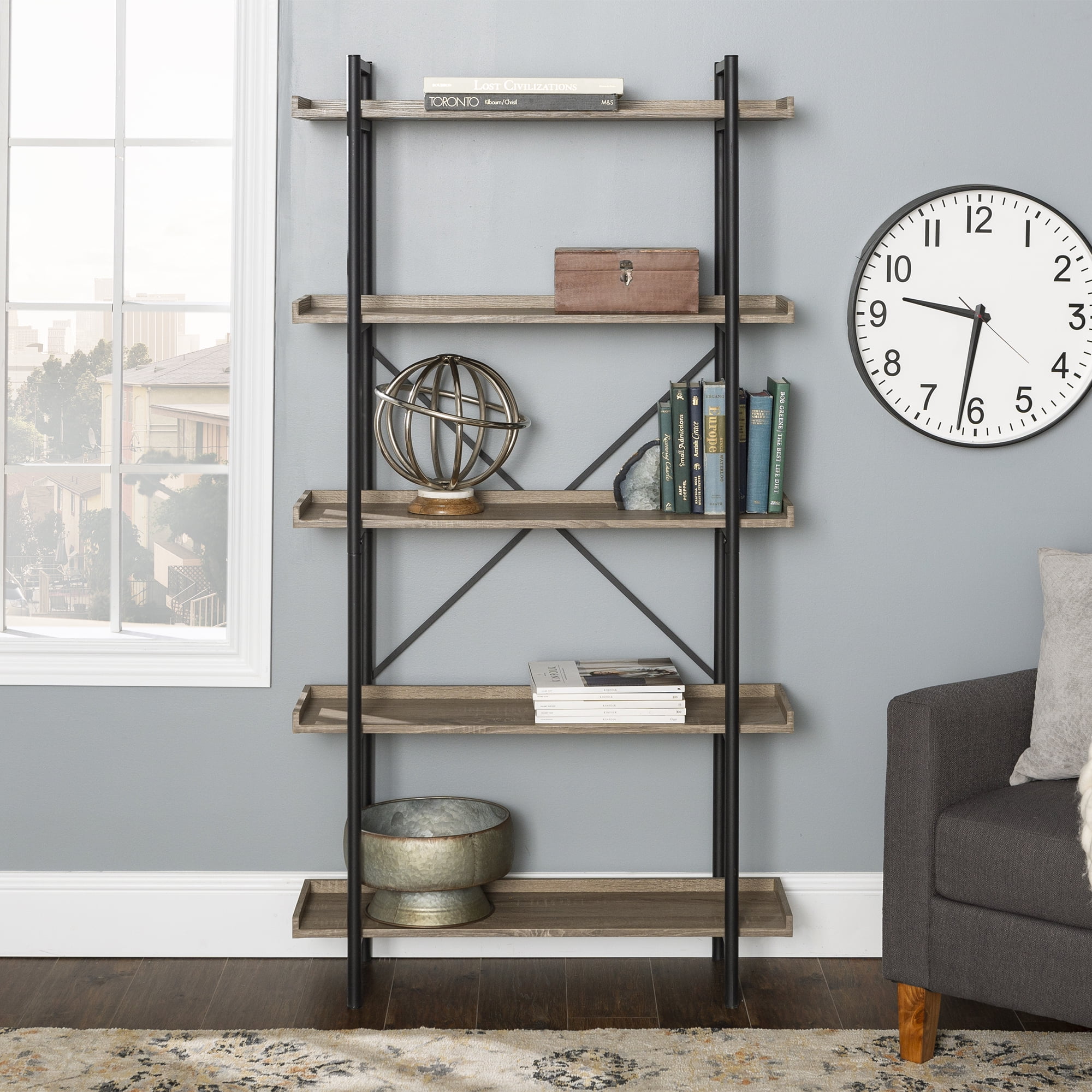 Walker Edison Urban Pipe Rustic Industrial Bookcase, Driftwood
