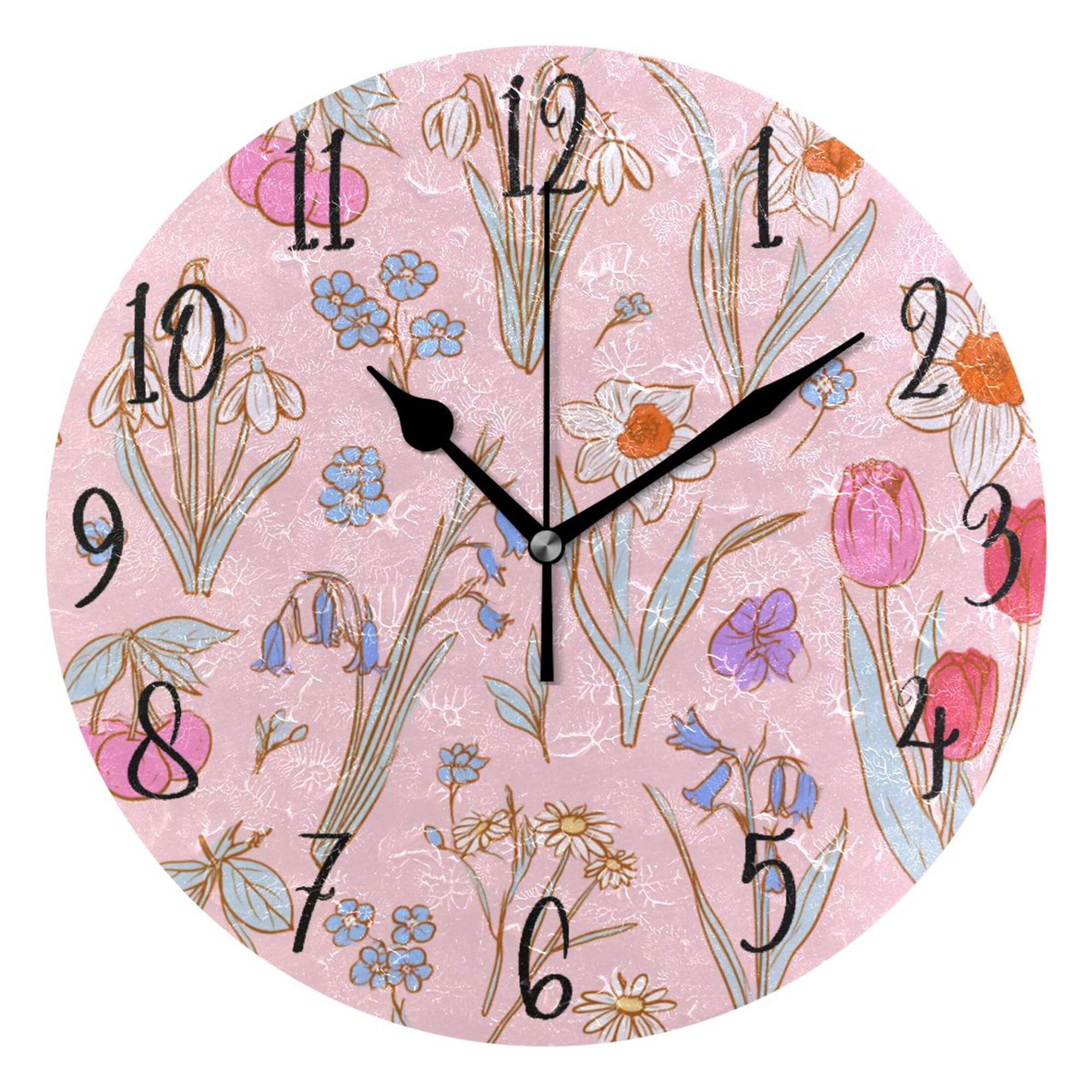 Round Art Wall Clock Vintage Oil Painting Texture Decorative Clock Black Pointer, Multi-Purpose Desktop & Hanging Creative Decor Clock for Home Living Room Hand Drawn Damask