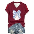 thumbnail image 5 of V-Neck Women's Short Sleeve T-shirt Women'S Baseball Festival Solid Color Baseball Printed V Neck Short Sleeved Top,Red Women's Short sleeve T-shirt XXL, 5 of 6