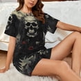 thumbnail image 4 of Fuzoiu Vintage Winged Rose Skull Print Women's Short-Sleeved Pajama Set,Lounge Sleepwear Set,Womens Pajama Sets 2 Piece,Button-Up Top and Shorts with Pockets-Medium, 4 of 7