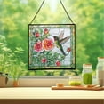 thumbnail image 2 of Rose and Hummingbirds Stained Glass Panels Window Hangings Tiffany Glass Traditional Art Crafts for Home Decor Gifts Square design, 8in 74OR1, 2 of 6