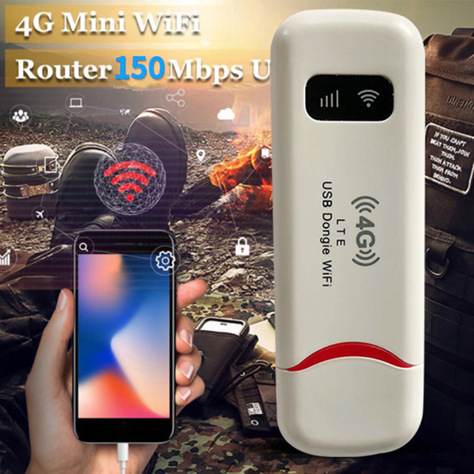 Lomubue Portable WiFi Router 4G LTE Mobile Hotspot Wide-coverage 150Mbps High Speed Wireless USB Network Modem Dongle Computer Accessories