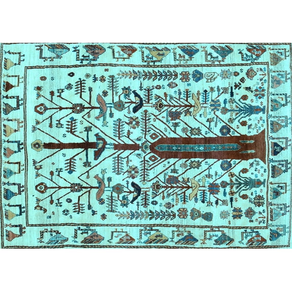 Ahgly Company Indoor Rectangle Abstract Light Blue Contemporary Area Rugs, 5' x 8'