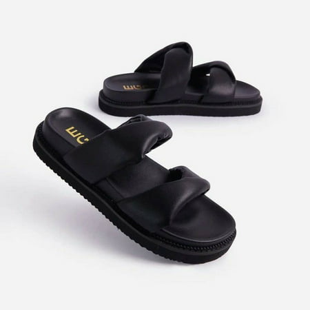 

absuyy Women s Slide Sandals- Open Toe Casual New Style Plus Summer Flat Slide Sandals #367 Black-4.5