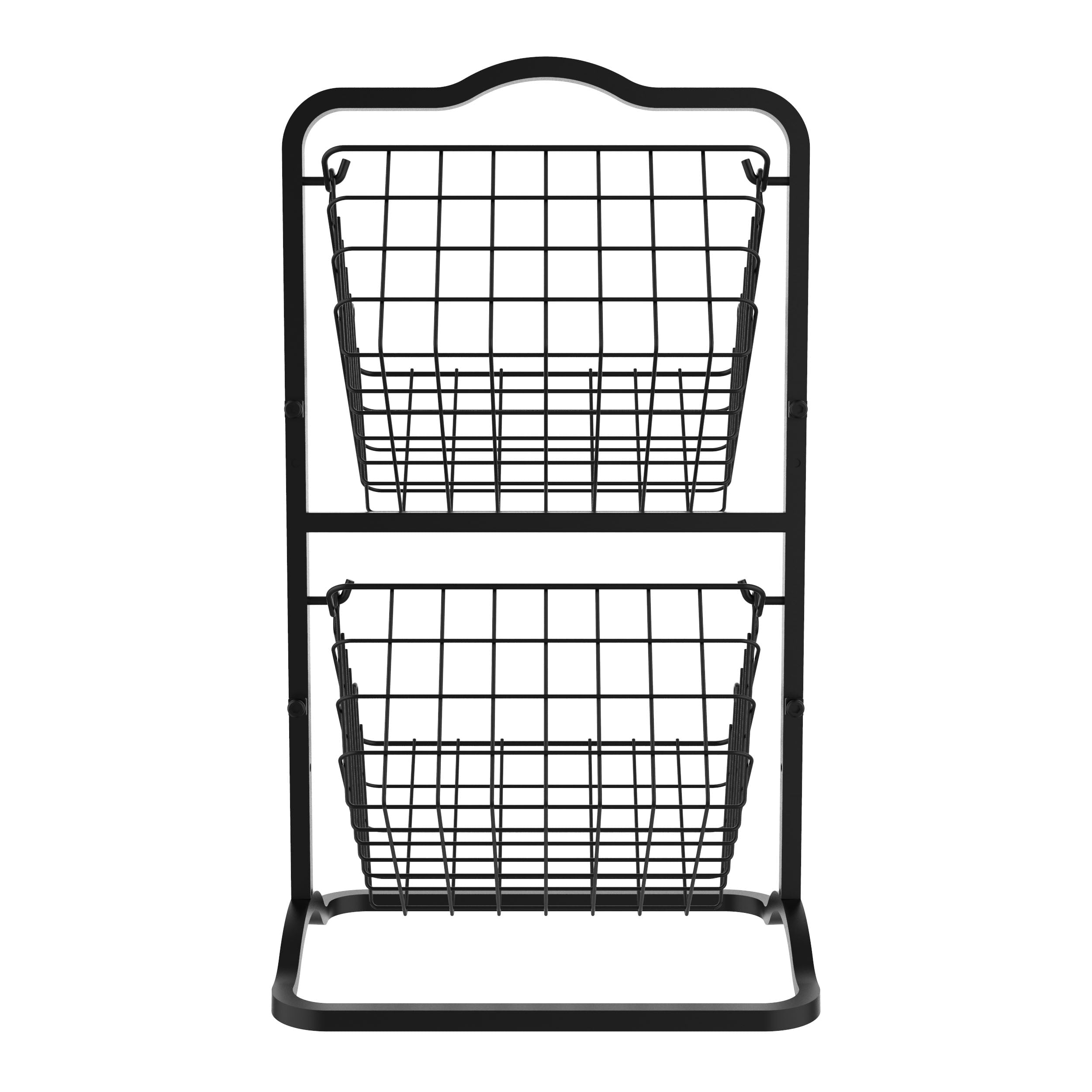 Oceanstar 2FB1927 18.22 x 8.11 x 10.31 in. 2-Tier Storage Kitchen Wire Basket Stand, Black