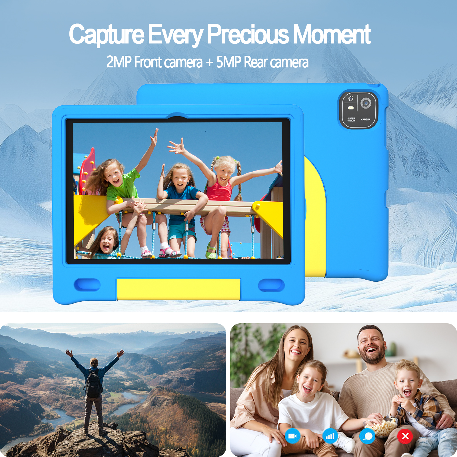 Kids Tablet with Strap, Android 14 Tablet for Kids 10 inch , Toddler Tablet Octa-Core 64GB 1TB Expandable, Children's Tablet with Case, Bluetooth WiFi Parental Control Dual Camera, 12-hr battery