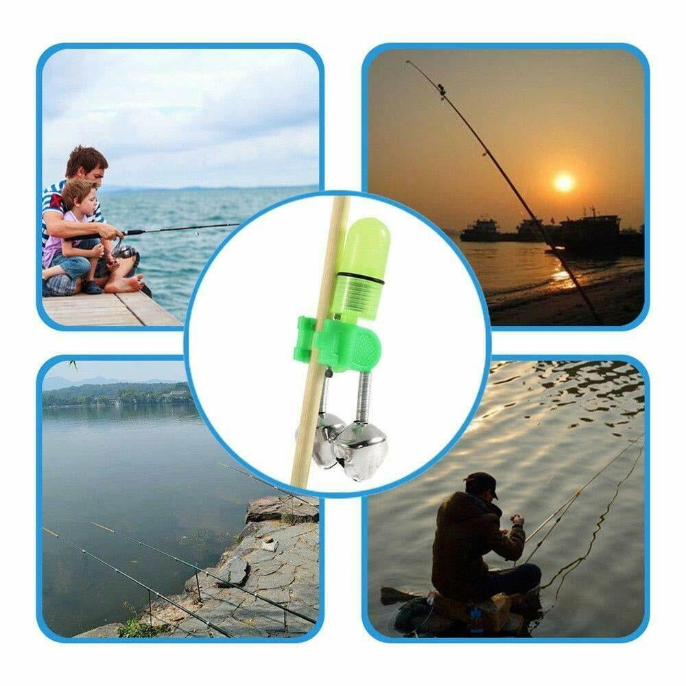 10 PCS LED Night Fishing Bite Bait Alarm 2 Bells Light Rod Tip Clip Alert Ring