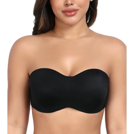 Exerin Women s Strapless Bras Seamless Underwire Unlined Minimizer Bandeau Plus Size Bra(Black 42DDD)