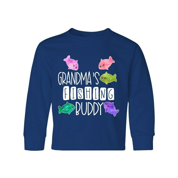 Inktastic Grandma's Fishing Buddy with Colorful Fish Long Sleeve Youth T-Shirt