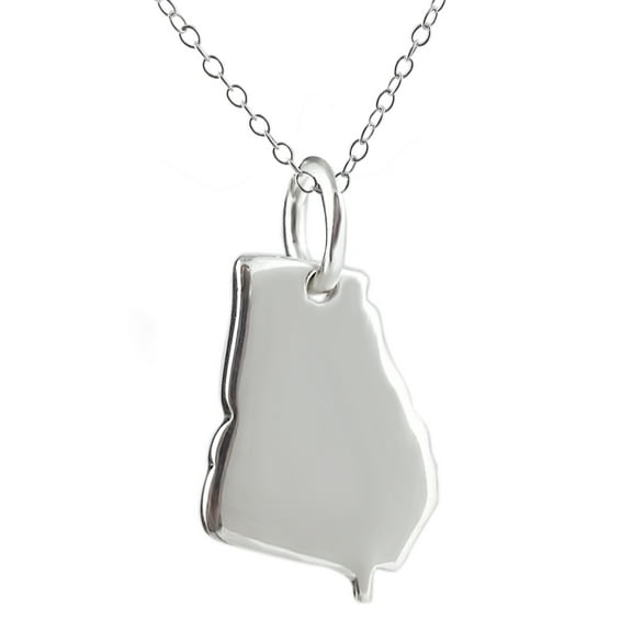 Sterling Silver US Georgia State Charm Necklace, 18" Chain