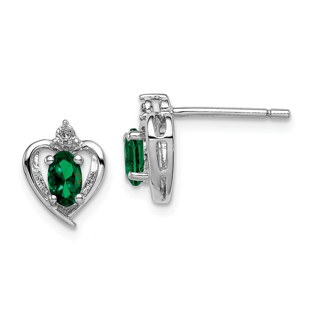 FB Jewels Solid Sterling Silver Rhodium-Plated Created Emerald Earrings