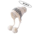 thumbnail image 2 of Gorro de lana con protección para los oídos y bola de tres pelos con bloqueo de color, todo fósforo para invierno, 2 of 5