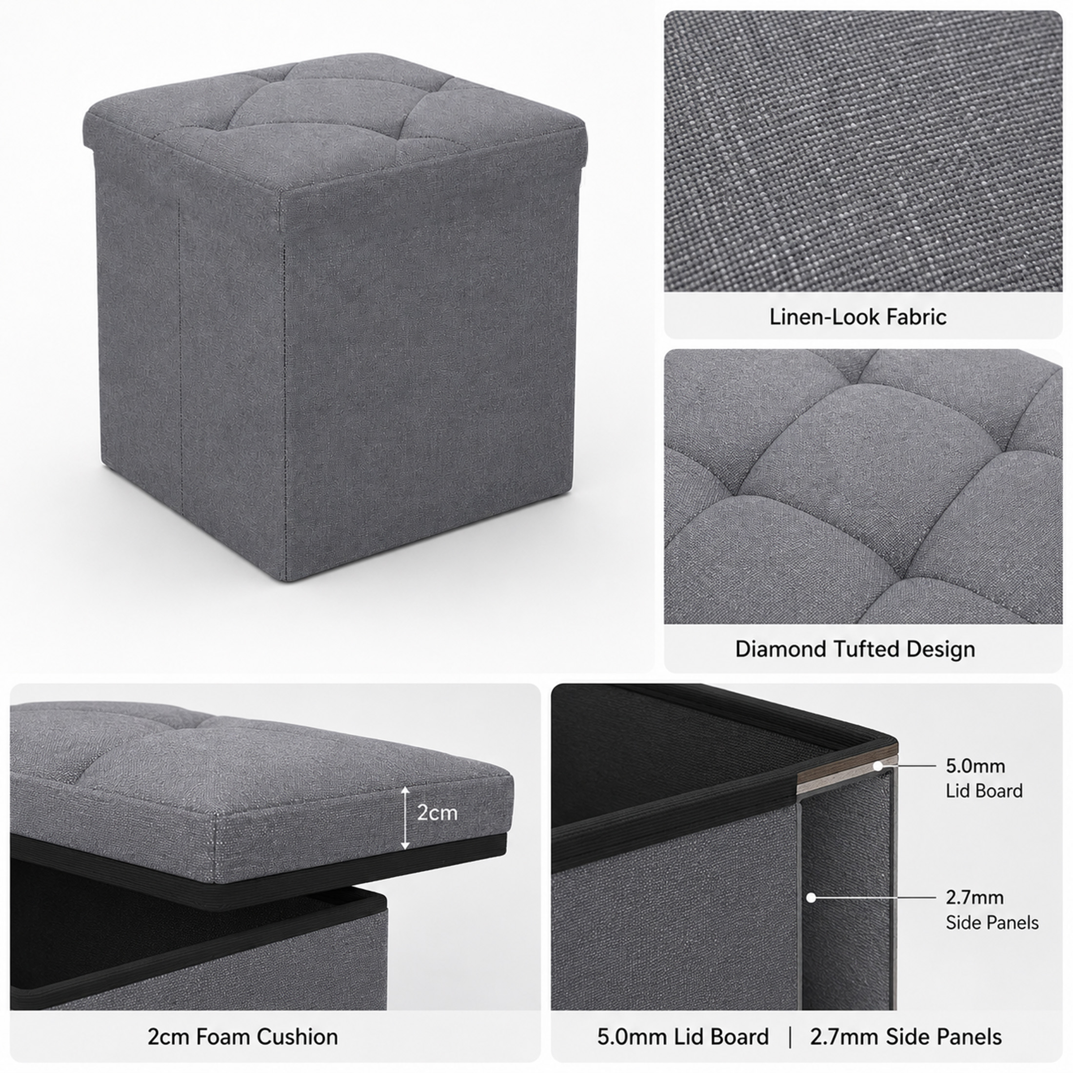 Nnovaroom 15" Folding Storage Bench, Gray photo 5