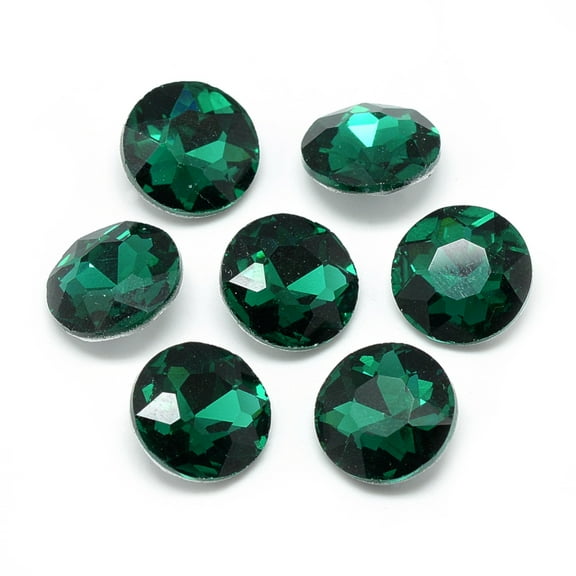 50 pc Pointed Back Glass Rhinestone Cabochons Back Plated Faceted Flat Round Sea Green 8x3.5mm