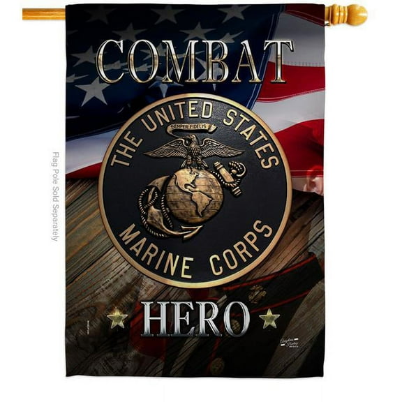 28 x 40 in. Marine Combat Hero House Flag with Armed Forces Corps Double-Sided Decorative Vertical Flags Decoration Banner Garden Yard Gift