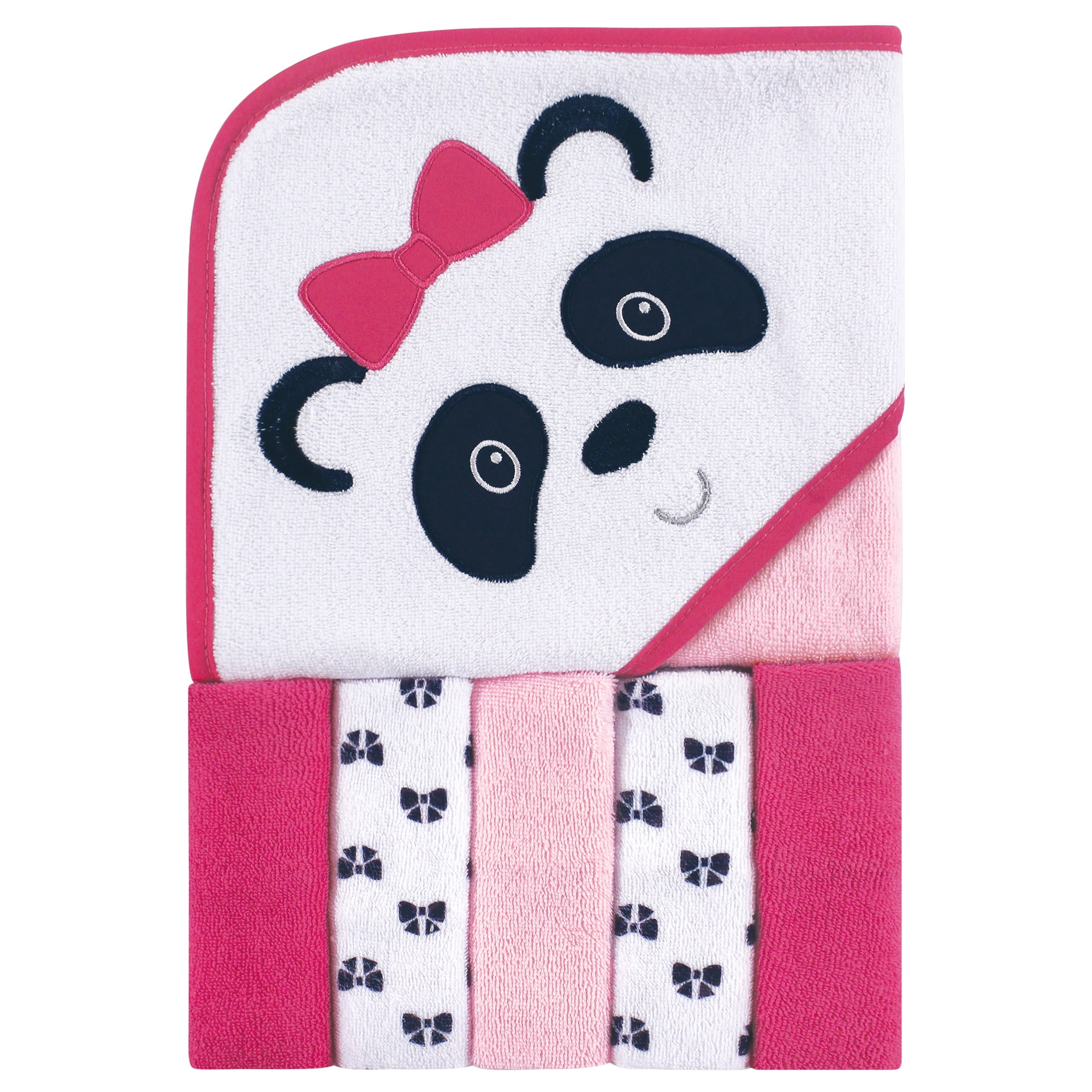 Size: One Size Baby Hooded Towel with 5 Wash Cloth Set Pink