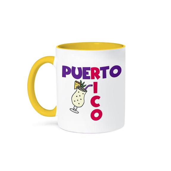 3drose, Cool Fun Puerto Rico and Pina Colada Drink Cartoon, 15oz Two-tone Yellow Mug