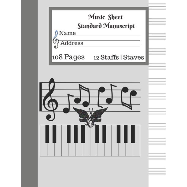 Music Sheet Standard Manuscript 108 Pages 12 Staffs Staves Gift