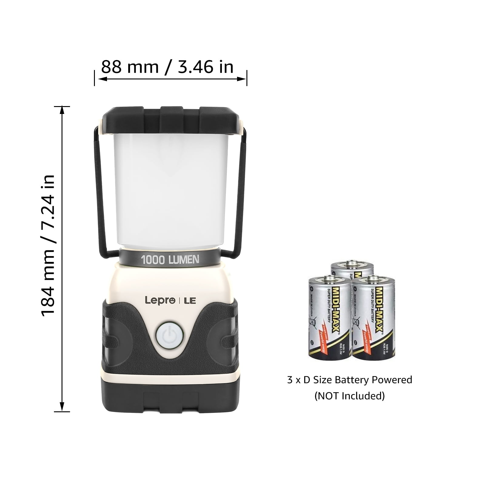 Lepro Camping Lantern, 1000 Lumen Camping Lights Battery Powered, Dimmable Warm White and Daylight Modes, Lantern and Flashlight for Power Cuts, Emergency Lighting, Hiking, Fishing, White