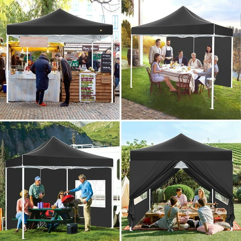 HOTEEL 10x10 Canopy Tent Pop Up Canopy Outdoor Easy Up Canopy With Sidewalls Portable Event Tent for Backyard Parties Camping Commercial Black