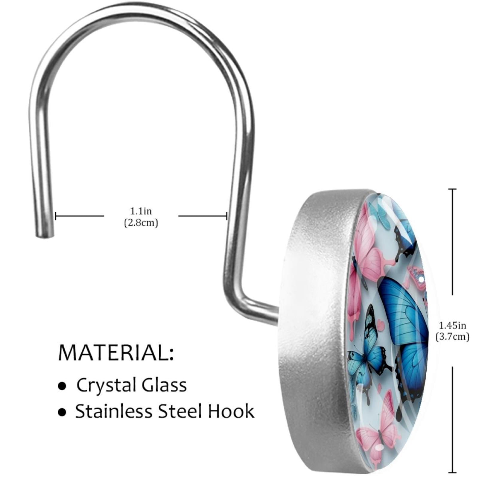 HemaKayy 12 Pcs Shower Curtain Hooks Bathroom Decorative Accessories Blue Pink Cardboard Butterfly