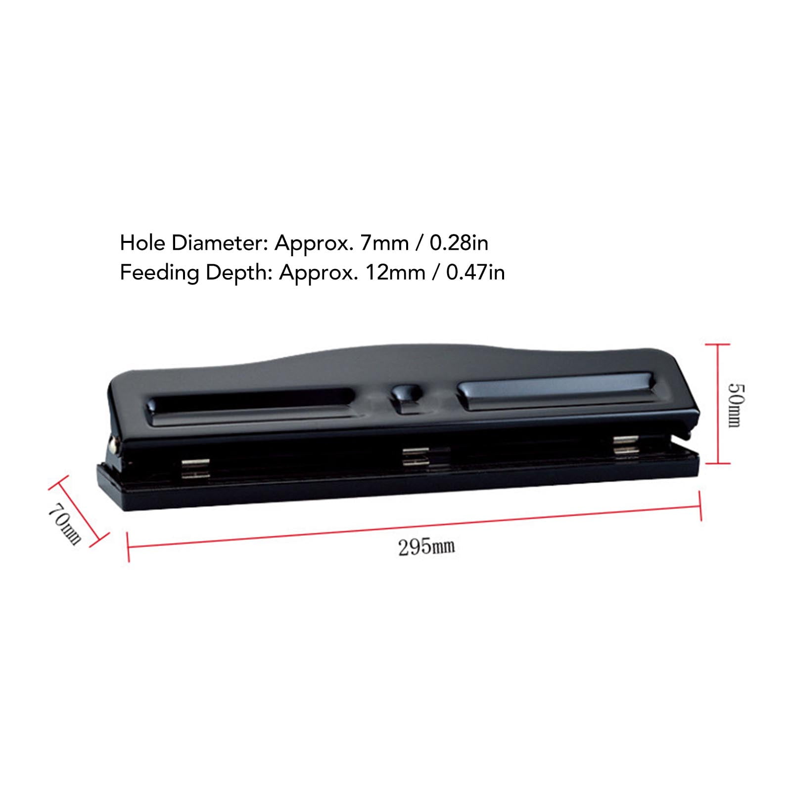 Portable 3,Hole Paper Punch, Metal Construction, Adjustable Distance, Replaceable Blade