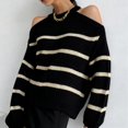 thumbnail image 6 of Pullover Knit Sweaters for Women Loose Fit Striped Long Sleeve Casual Fall Fashion Tops Sex-Y Cold Shoulder Black One size, 6 of 8