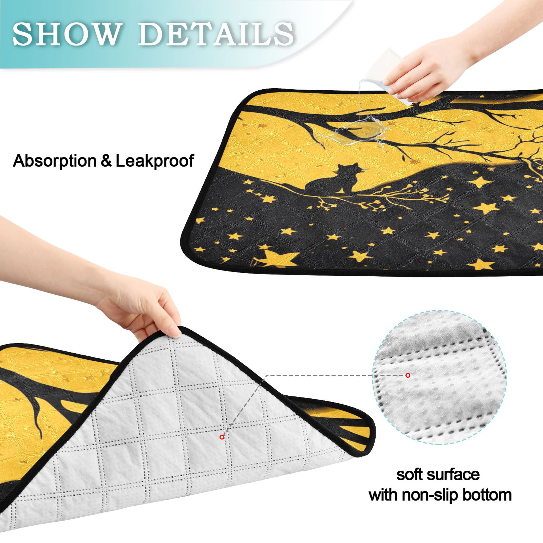 Washable Pet Pee Pads with Super Absorbent Reusable Training Pads for Dogs & Cats Starry Night Sky with Cat
