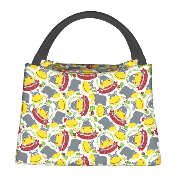 Fotbe Hippopotamus Bolsa Térmica Portátil con Estampado, Bolsa de Entrega de Alimentos Aislada, Bolsa Reutilizable de Gran Capacidad para Comidas y Supermercado