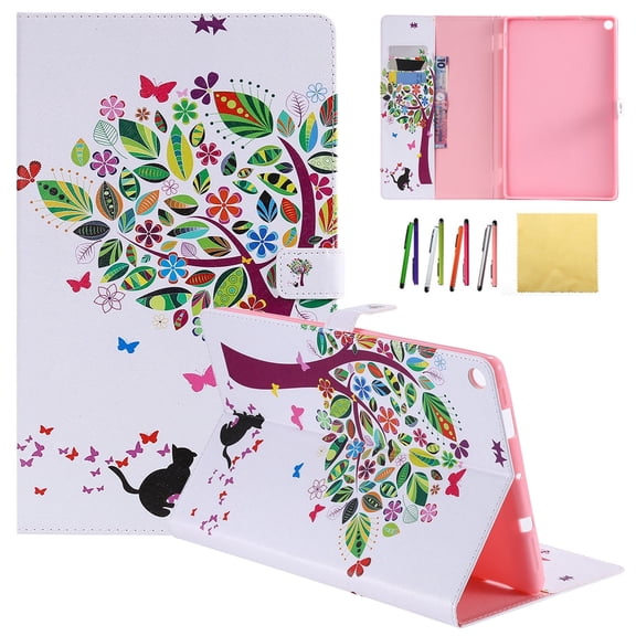 Fire HD 10.1 2017 & 2015 Case, Allytech PU Leather Foilo Stand Case Cover w/Credit Card Slots & Strong Magnetic Clasp for Amazon Fire HD 10.1 (5th/7th Generation, 2015 & 2017), Cat Tree