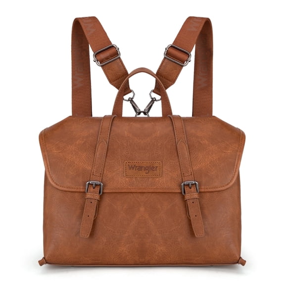 Wrangler Backpack Purse for Women Vegan Leather Fashion Anti Theft Convertible Backpack with Adjustable Strap, Brown