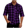 thumbnail image 2 of Zormilly Button Down Shirt Men Plaid 3/4 Sleeve Slim Collared Shirts with Pocket Casual Checkered Blouses, S-2XL, 2 of 8