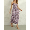 thumbnail image 5 of Elippeo Women Floral Print Long Dress V-Neck Tiered Ruffles Sleeveless Cami Dress Summer Casual Beach Party Dress, 5 of 10