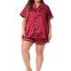 thumbnail image 2 of Conjuntos de pijamas para el Día de la Madre Agnes Orinda Plus Size para mujeres, suave satén, loungewear de botones, conjunto de 2 piezas con pantalones cortos 2X burdeos, 2 of 6
