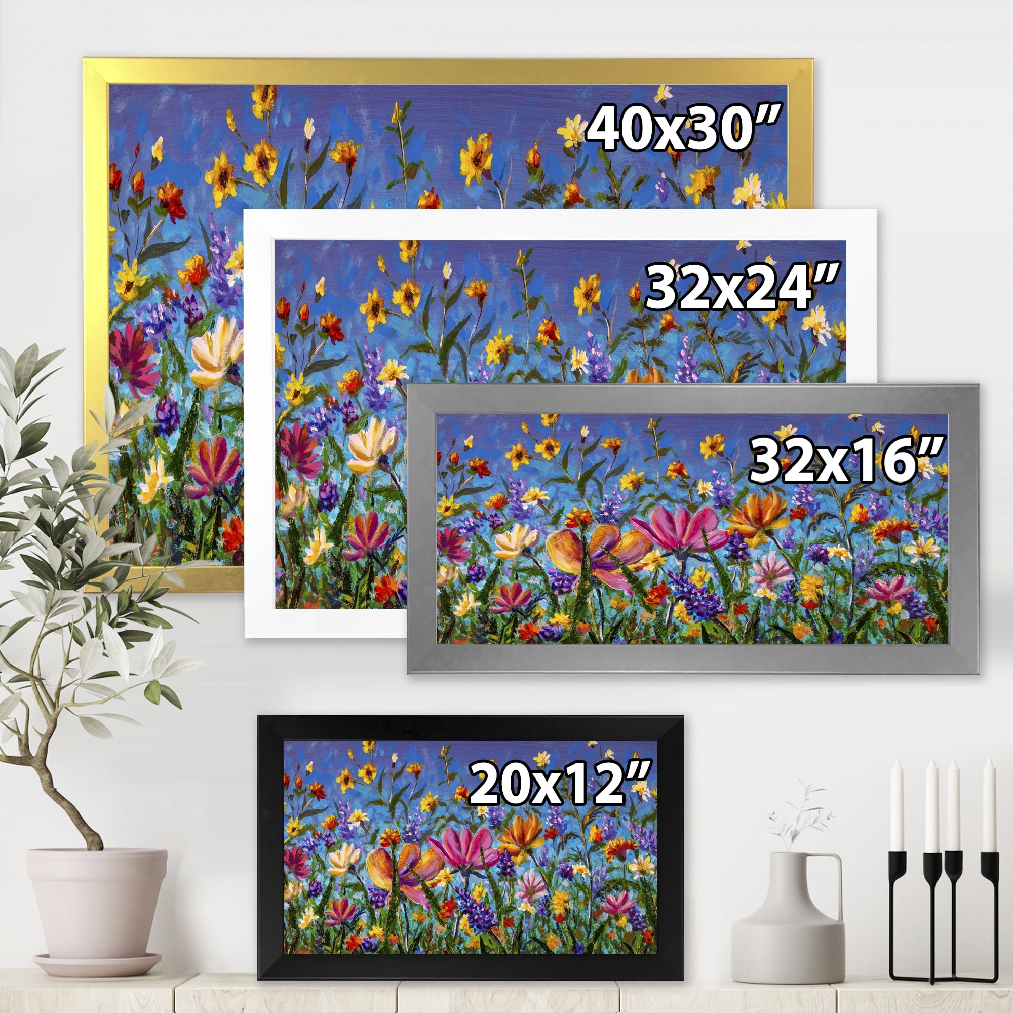 Designart 'Wildflowers and Daisies In Summer Garden Field I' Traditional Framed Art Print