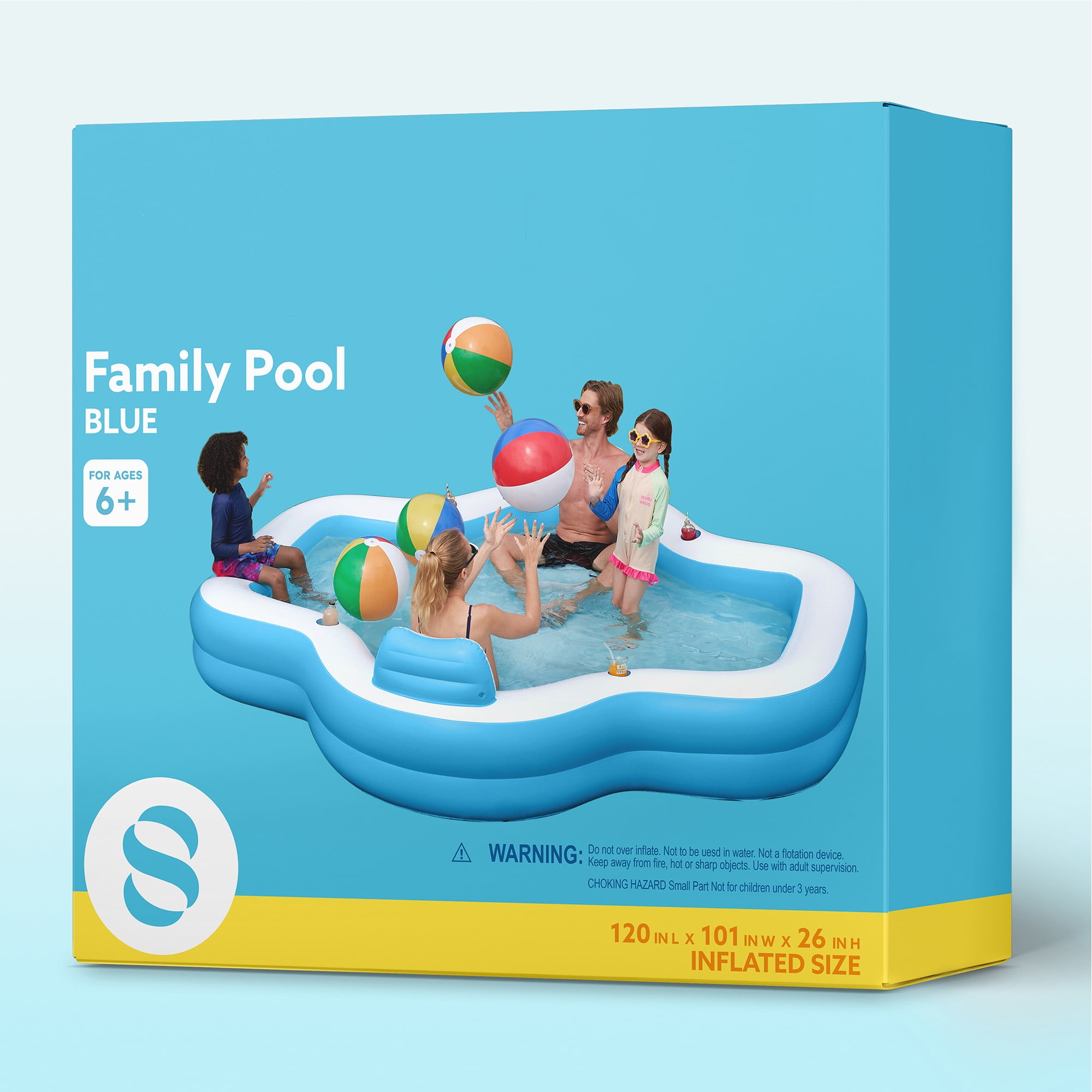 JOYFY Big Inflatable Pool for Kids Adults with Seats, Full-Sized Blow Up, Above Ground Family Pool with Backrest Cup Holders for Summer Water Party Backyard Garden Lawn, Blue