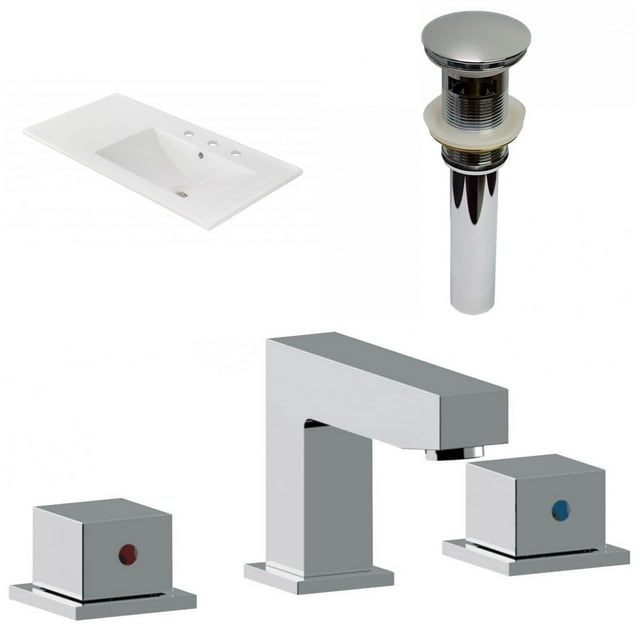 American Imaginations 35.5-in. W 3H8-in. Ceramic Top Set In White Color - Overflow Drain Incl. AI-33019